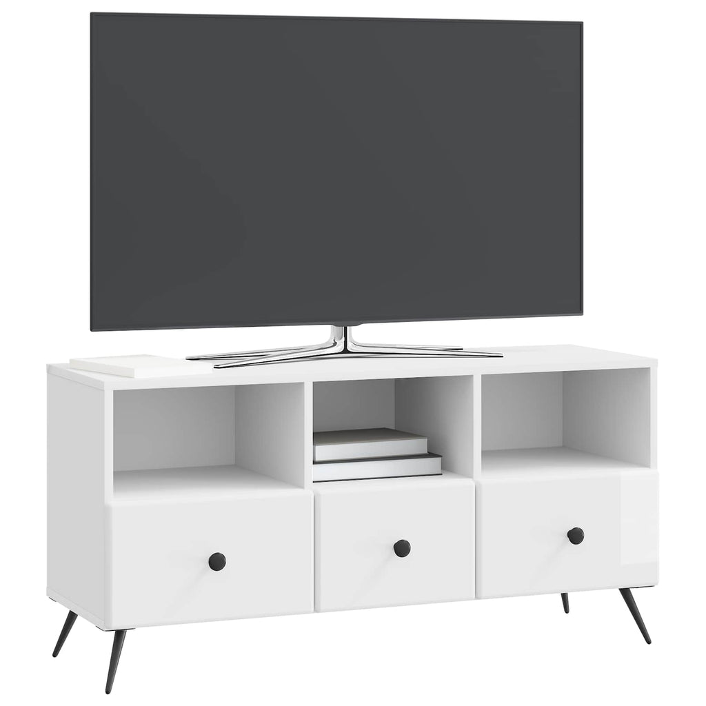 Mobile TV Bianco Lucido 102 x 34,5 x 50 cm Legno ingegnerizzato