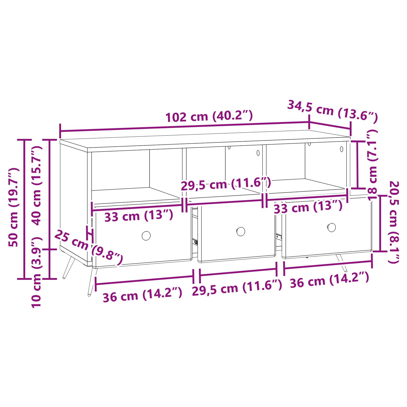 Mobile TV con cassetto Rovere Artigianale 102 x 34,5 x 50 cm