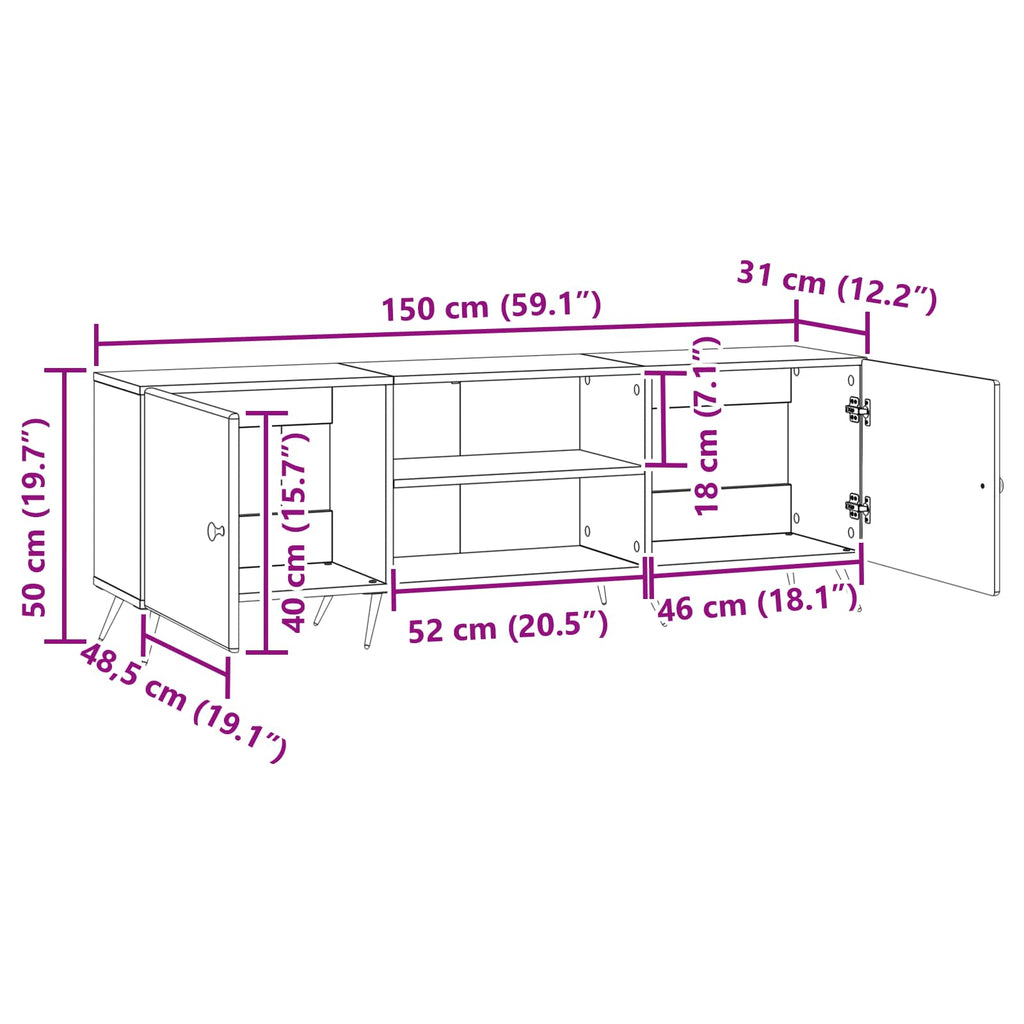 Mobile TV Rovere Fumo 150 x 31 x 50 cm Legno ingegnerizzato