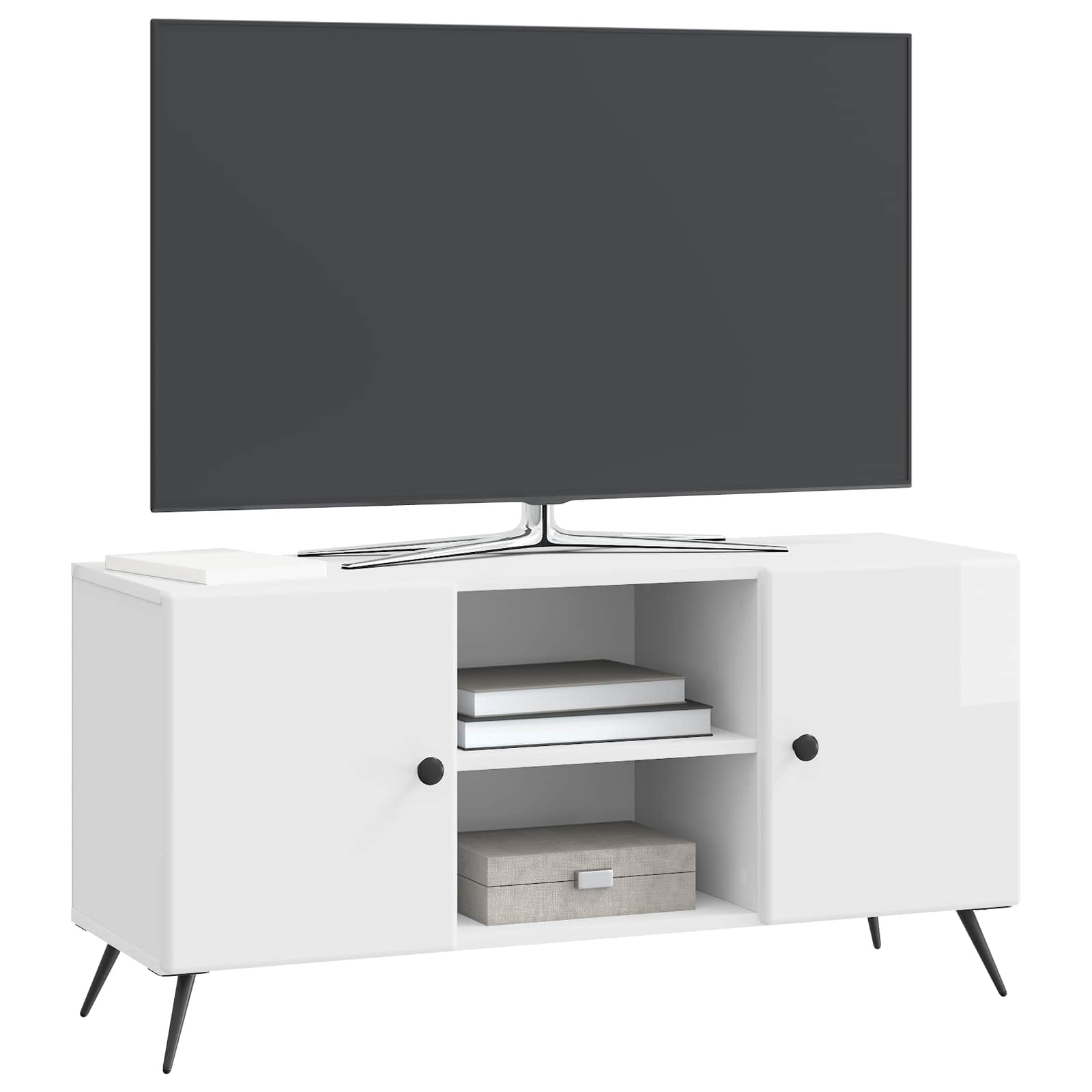 Mobile TV Bianco Lucido 102 x 34,5 x 50 cm Legno ingegnerizzato