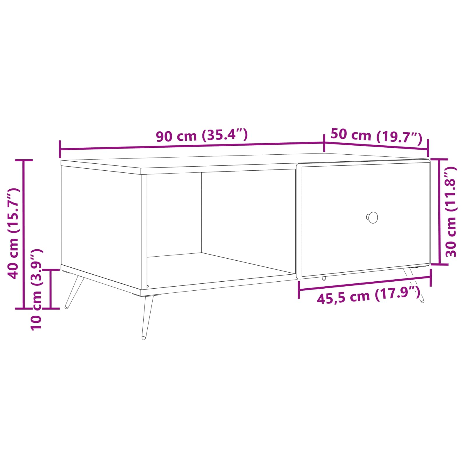Tavolino da salotto Legno antico 90 x 50 x 40 cm