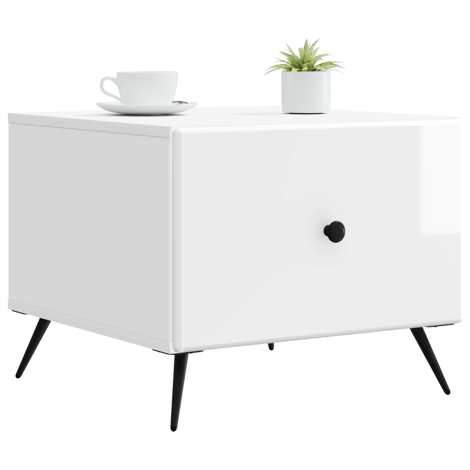 Tavolino da salotto con cassetto Bianco Lucido 49 x 50 x 40 cm