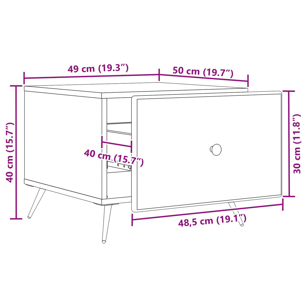 Tavolino da salotto con cassetto Bianco Lucido 49 x 50 x 40 cm