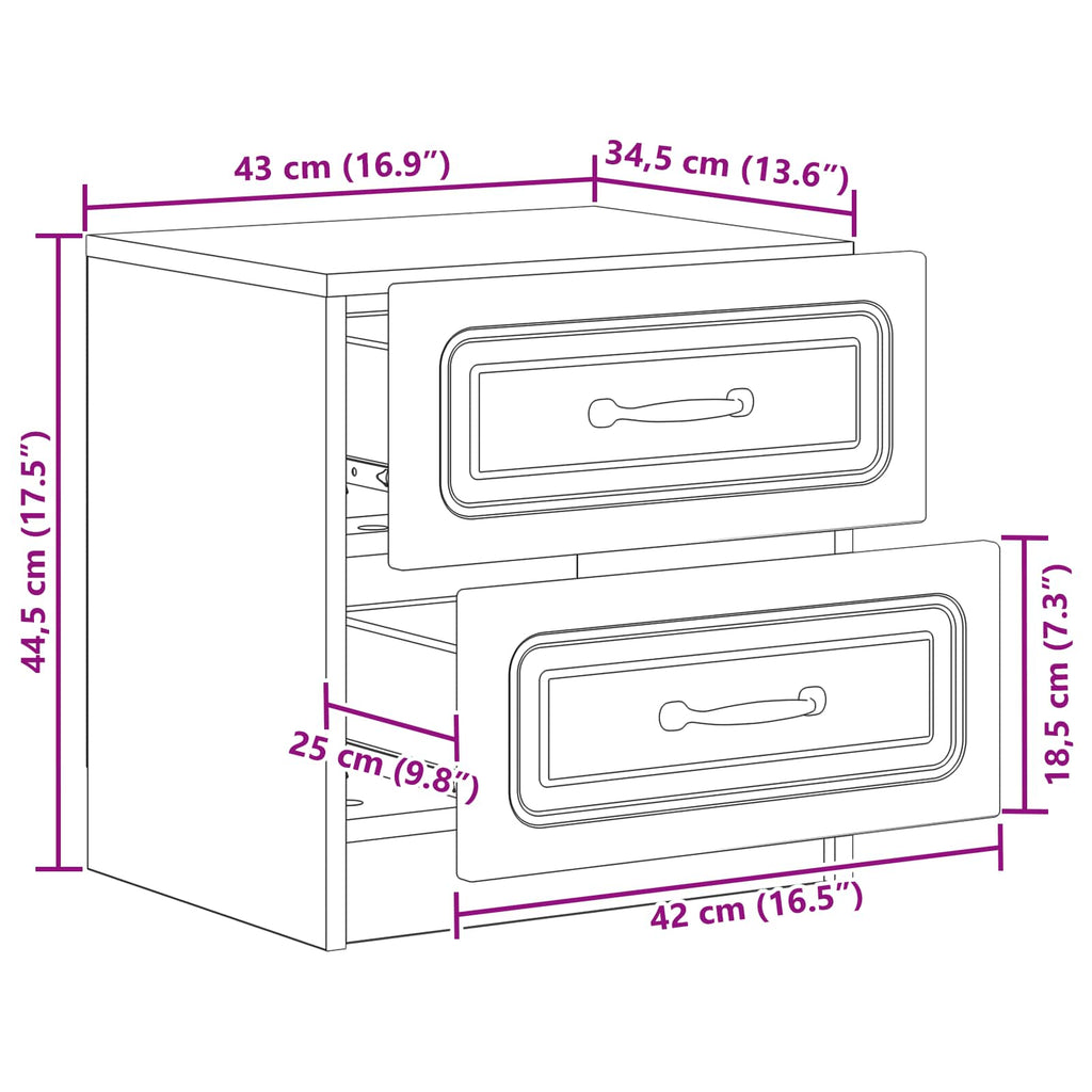 Armadio da Notte Grigio Cemento 43 x 34,5 x 44,5 cm