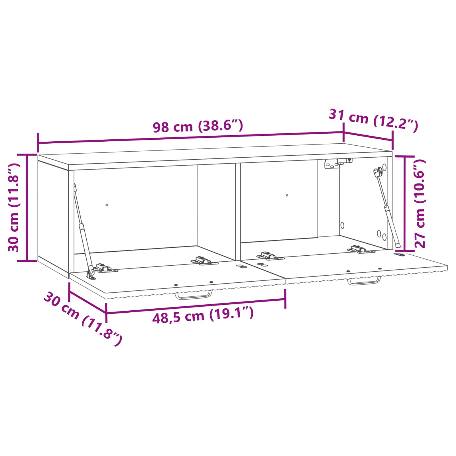 Mobile Porta TV da Muro Legno antico 98 x 31 x 30 cm