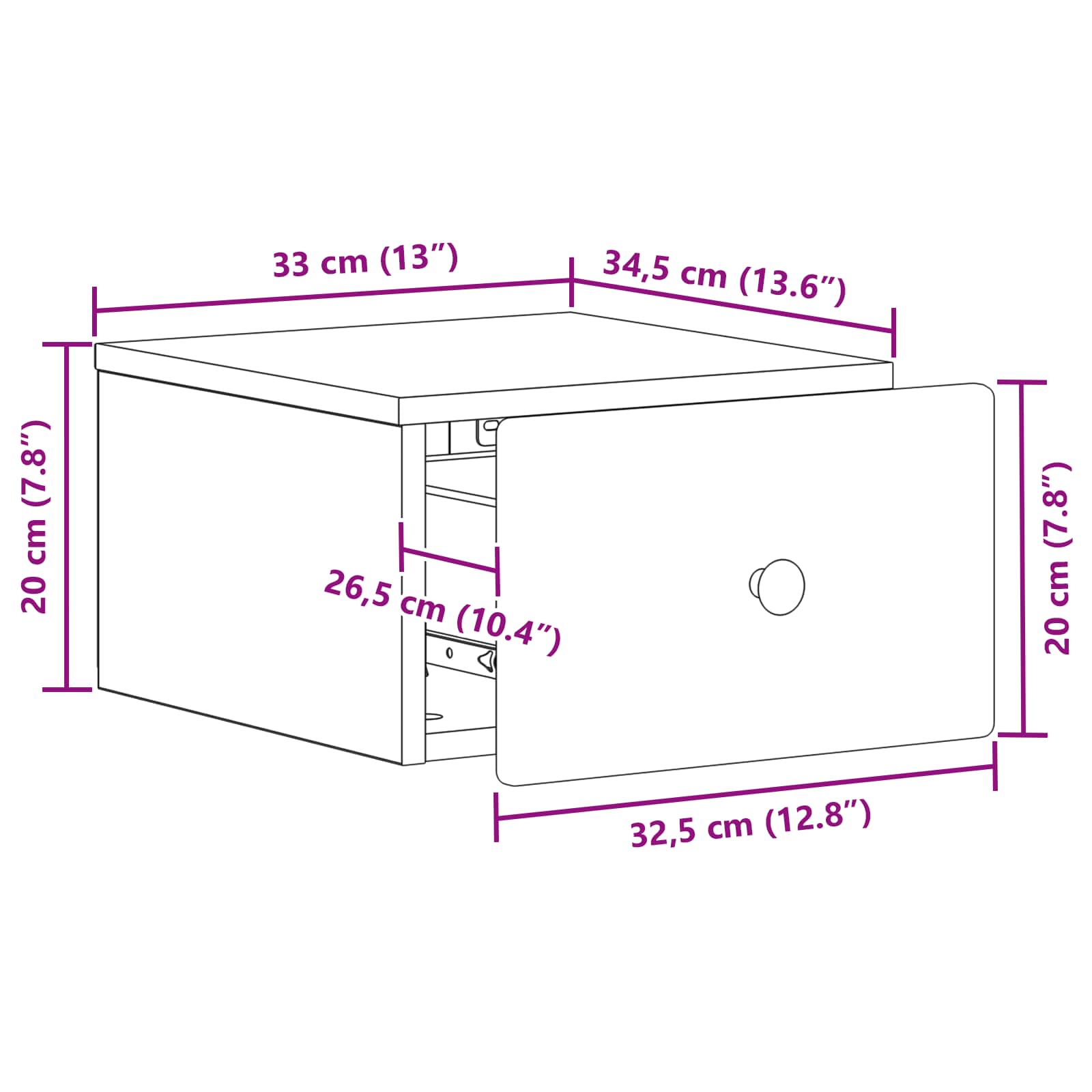 Mobiletto da notte a muro 2 pcs Nero 34,5 x 33 x 20 cm