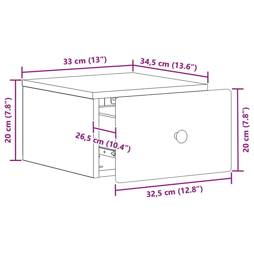 Mobiletto da notte a muro 2 pcs Bianco Lucido 34,5 x 33 x 20 cm