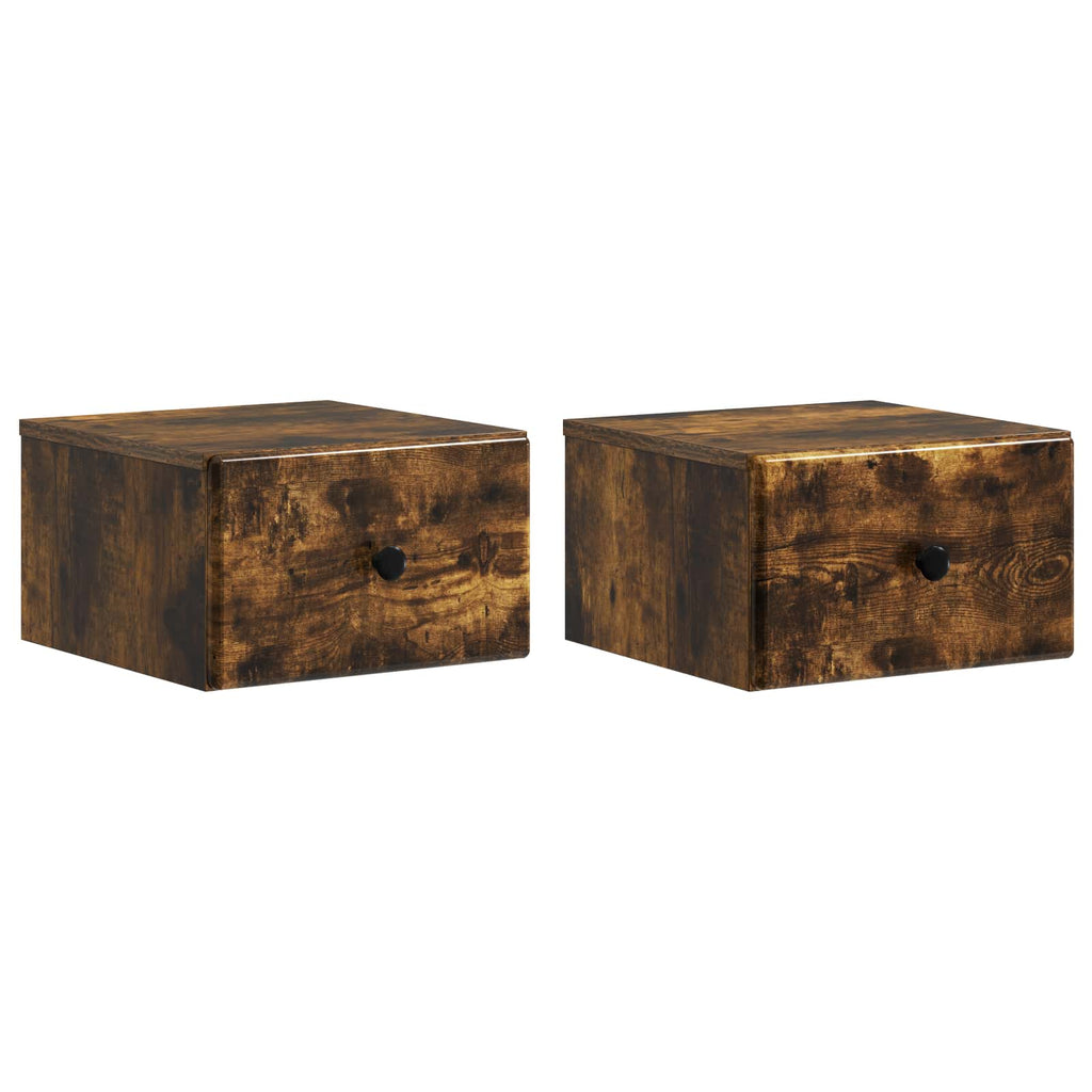 Mobiletto da notte a muro 2 pcs Rovere Fumo 34,5 x 33 x 20 cm