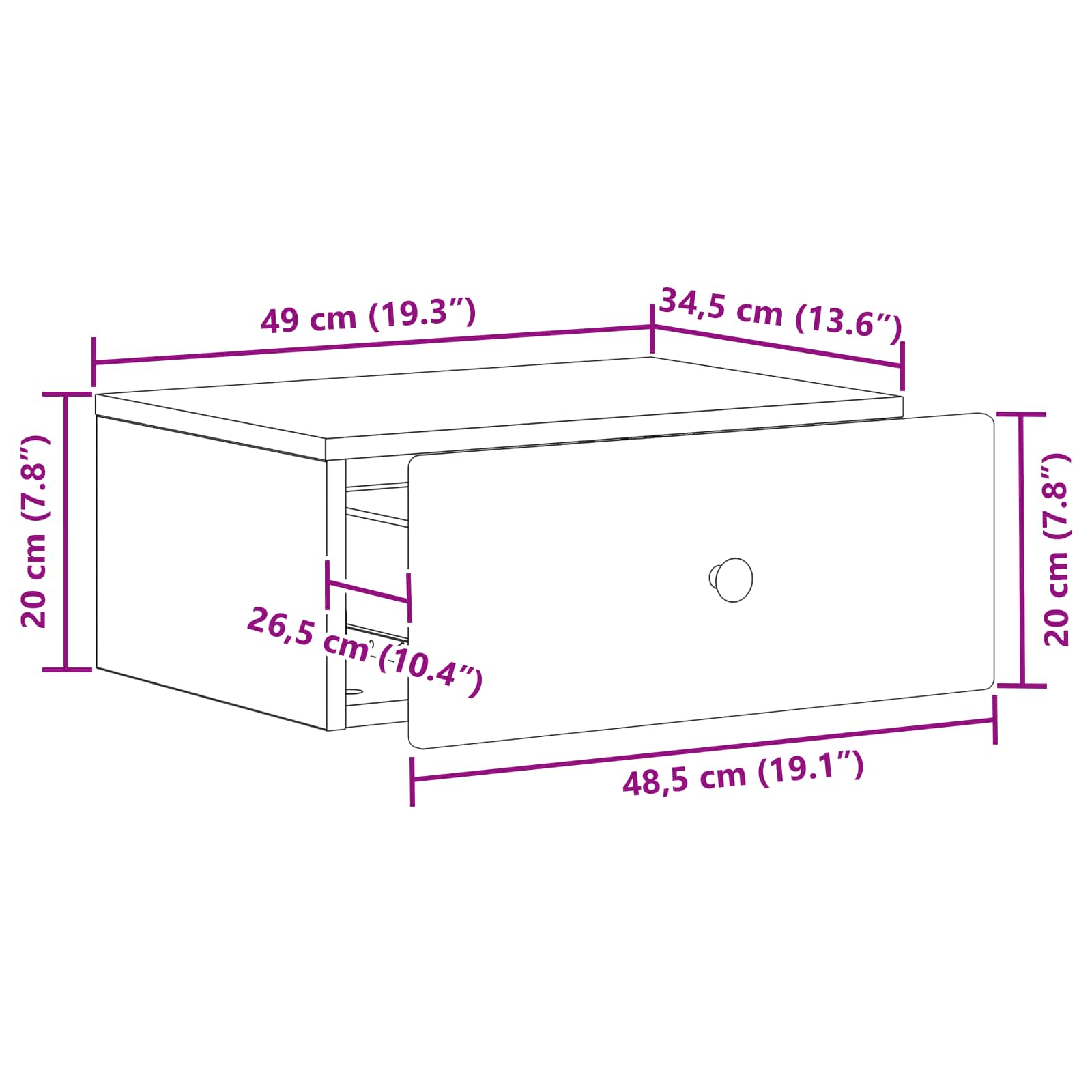 Mobiletto da notte a muro 2 pcs Bianco Lucido 49 x 34,5 x 20 cm
