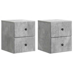Mobiletto da notte a muro con cassetto 2 pcs Grigio Cemento