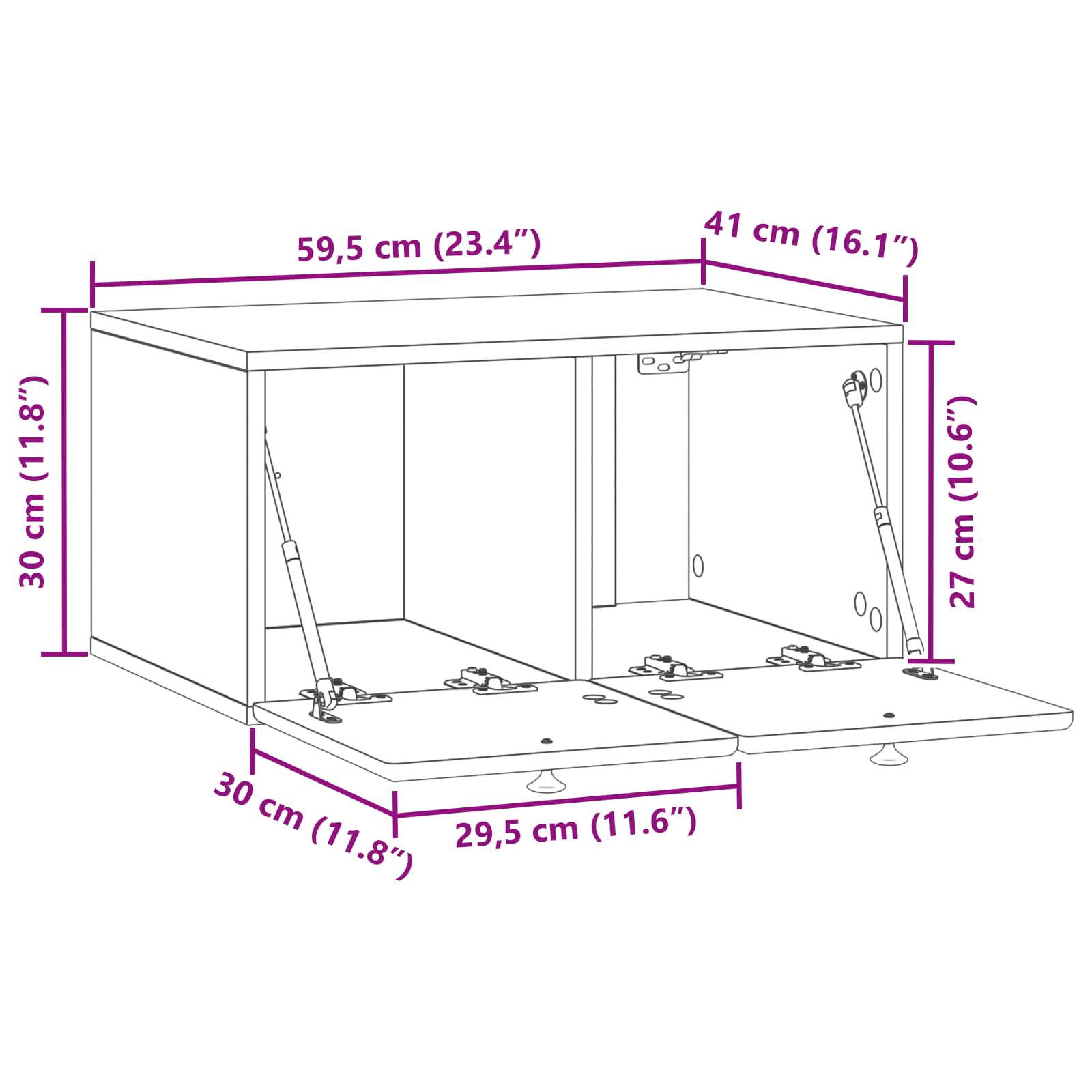 Mobile Porta TV da Muro 59,5 x 41 x 30 cm Rovere Artigianale