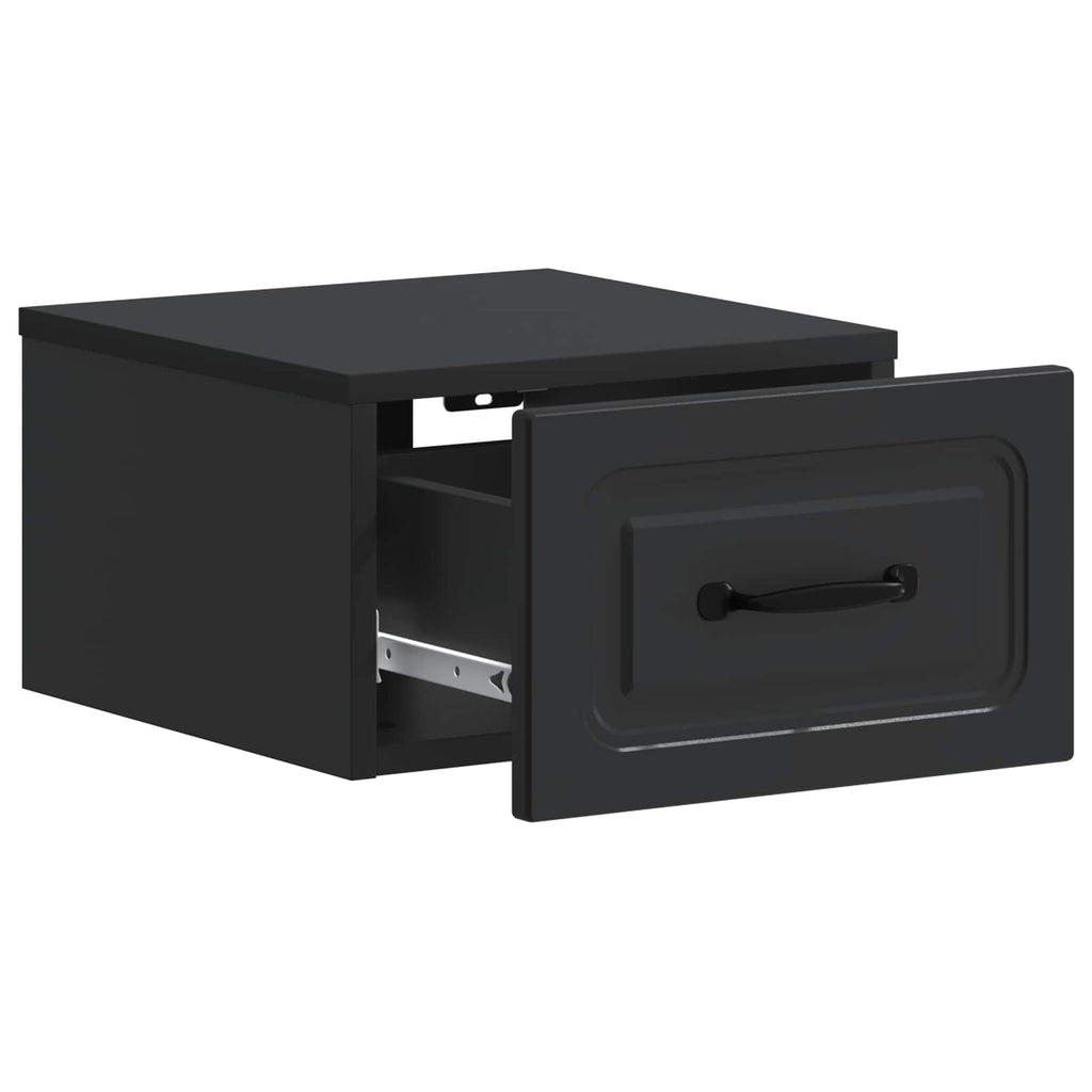 Mobiletto da notte a muro con cassetto Nero 34,5 x 33 x 20 cm