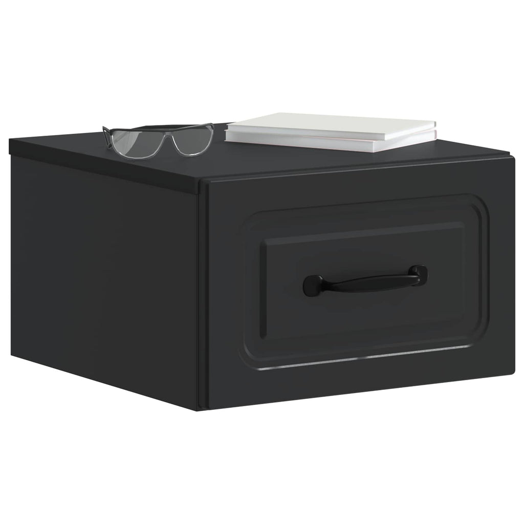 Mobiletto da notte a muro con cassetto Nero 34,5 x 33 x 20 cm