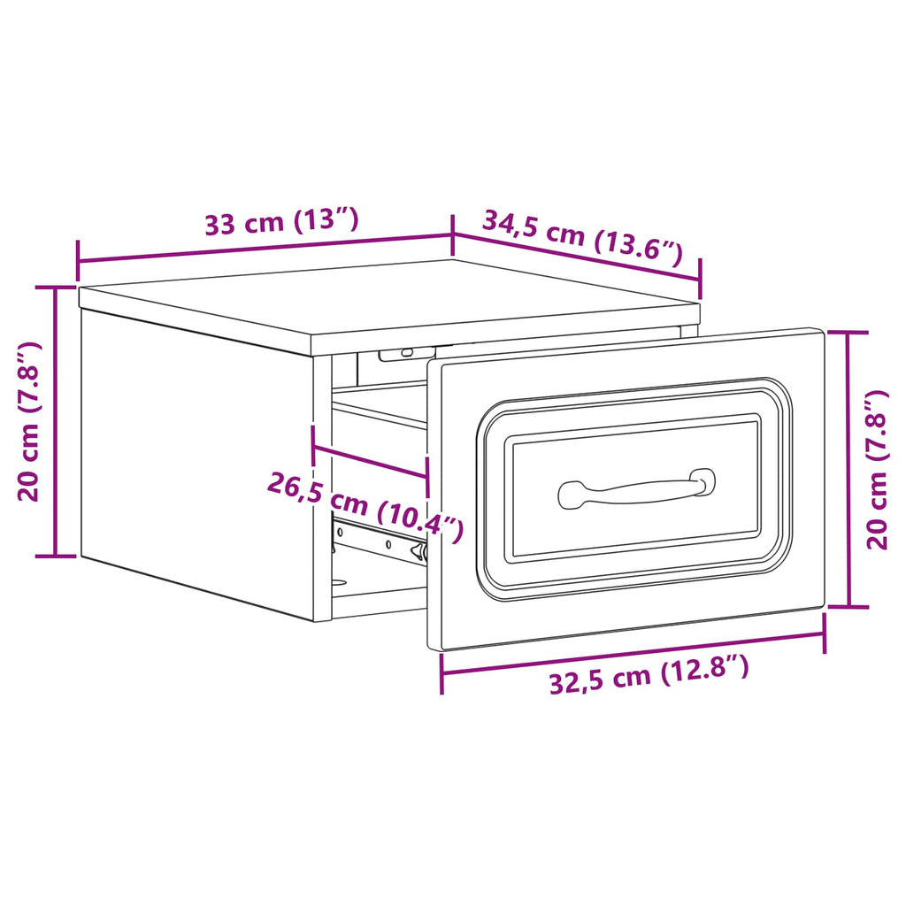 Mobiletto da notte a muro 2 pcs Rovere Sonoma 34,5 x 33 x 20 cm