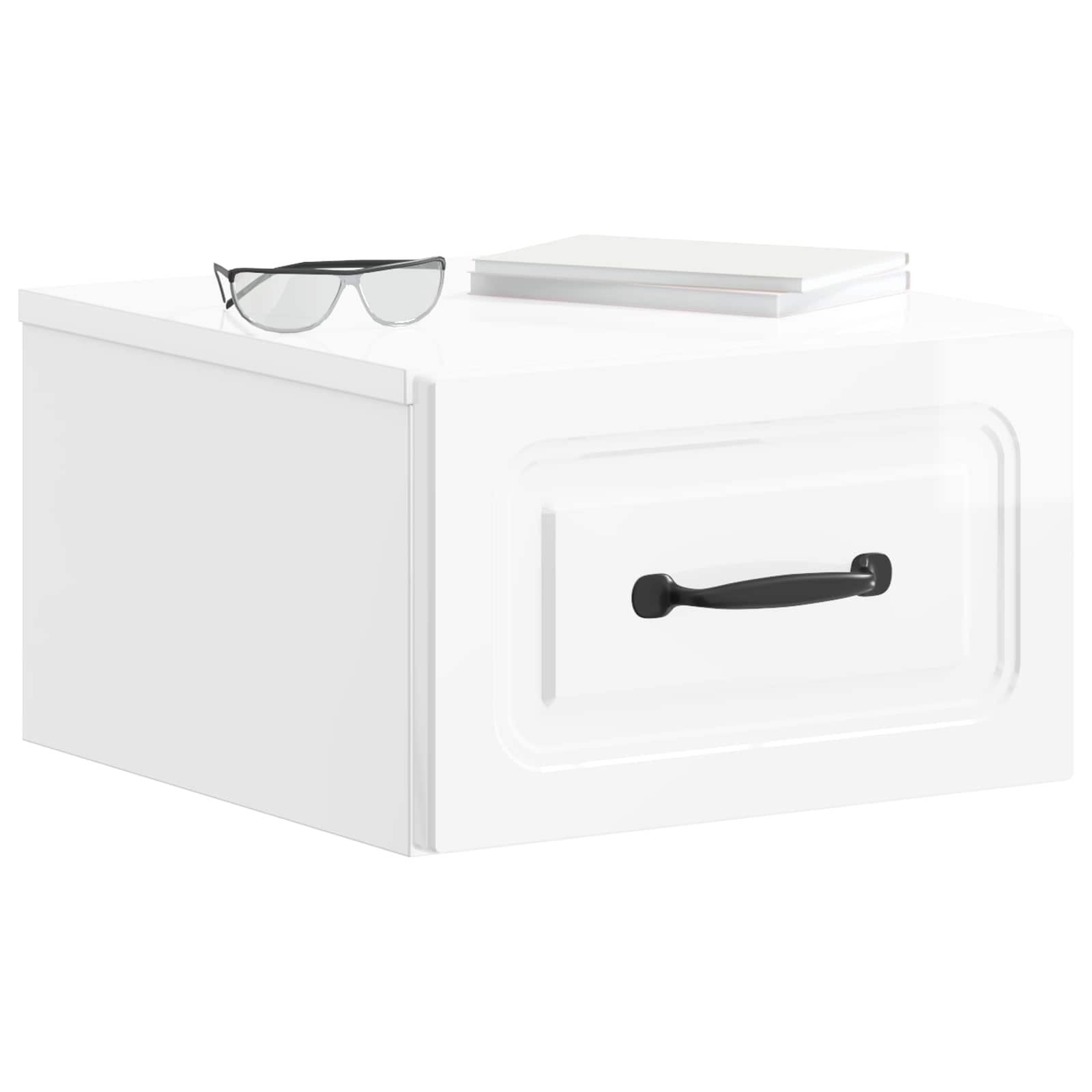 Mobiletto da notte a muro Bianco Lucido 34,5 x 33 x 20 cm