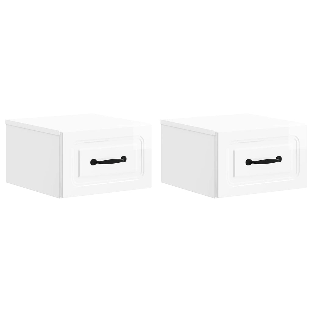 Mobiletto da notte a muro 2 pcs Bianco Lucido 34,5 x 33 x 20 cm