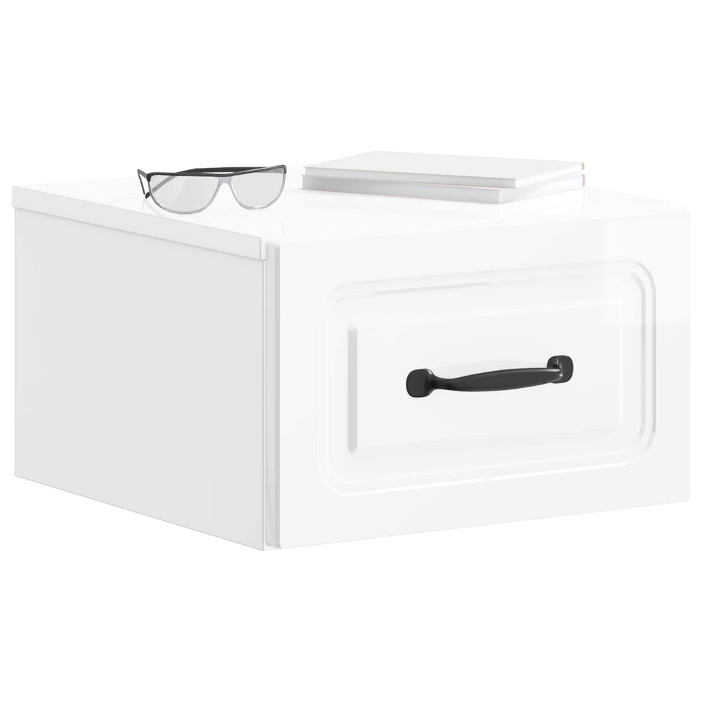 Mobiletto da notte a muro 2 pcs Bianco Lucido 34,5 x 33 x 20 cm