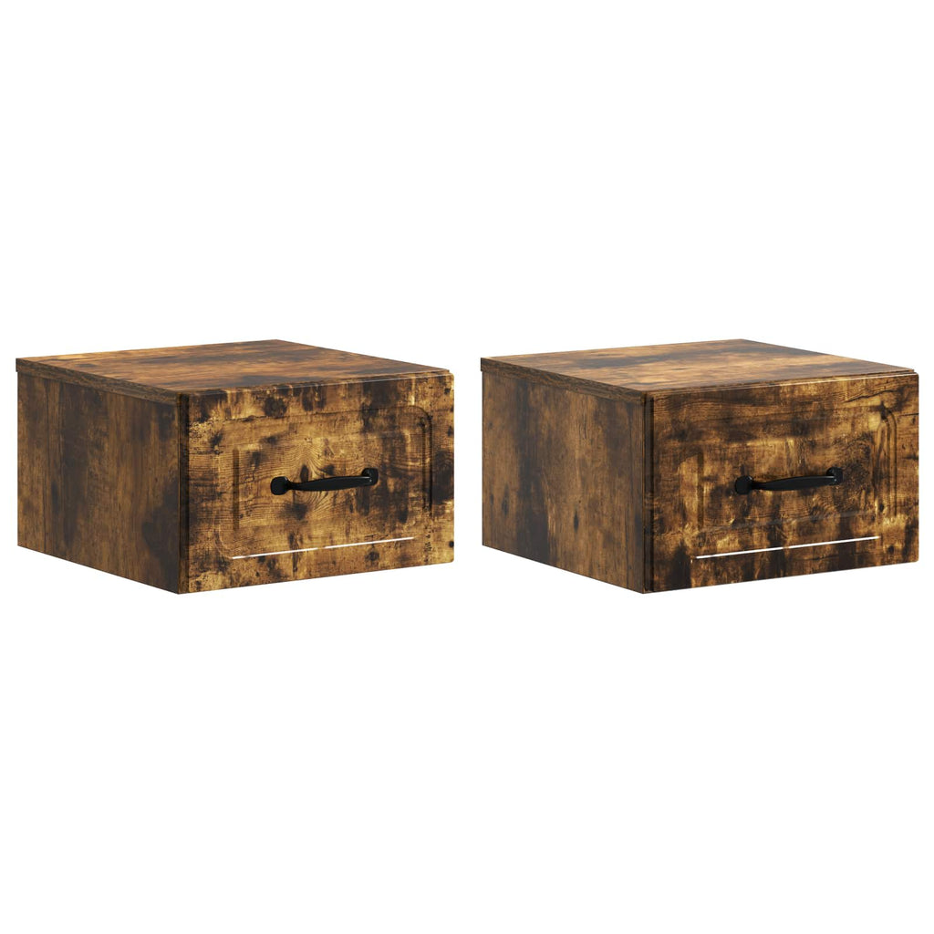 Mobiletto da notte a muro 2 pcs Rovere Fumo 34,5 x 33 x 20 cm