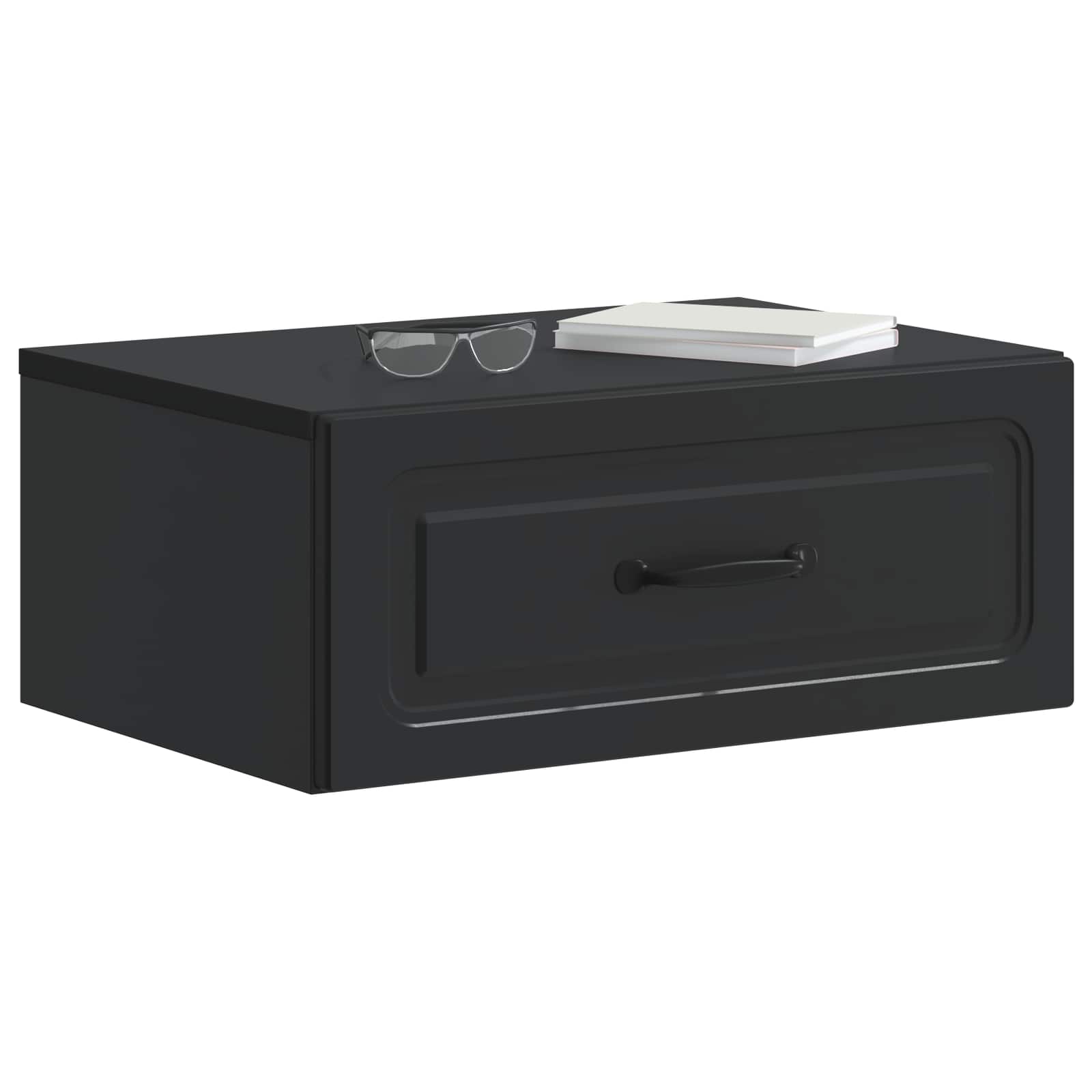 Mobiletto da notte a muro con cassetto Nero 49 x 34,5 x 20 cm