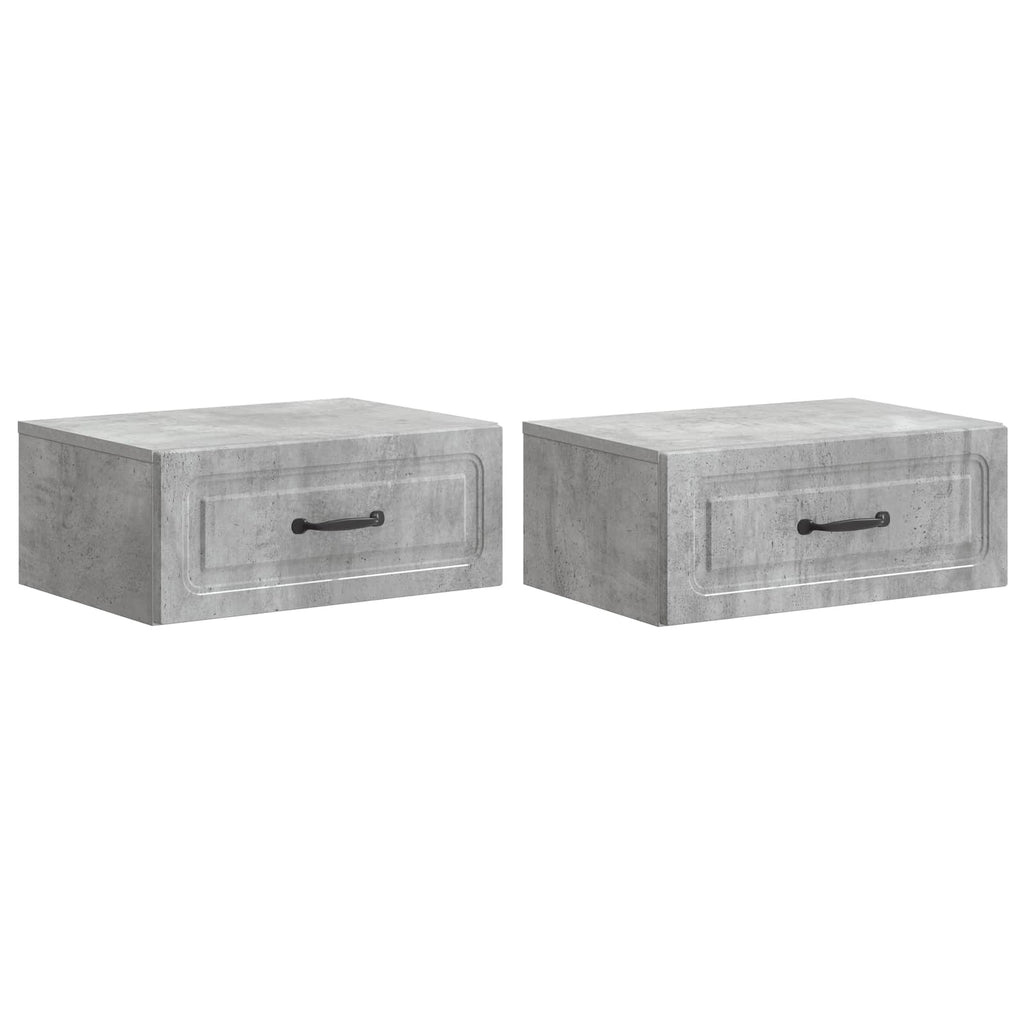 Mobiletto da notte a muro con cassetto 2 pcs Grigio Cemento