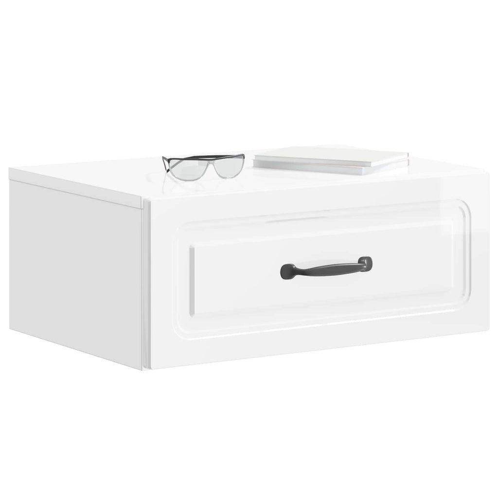 Mobiletto da notte a muro Bianco Lucido 49 x 34,5 x 20 cm