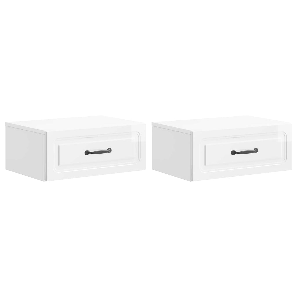 Mobiletto da notte a muro 2 pcs Bianco Lucido 49 x 34,5 x 20 cm