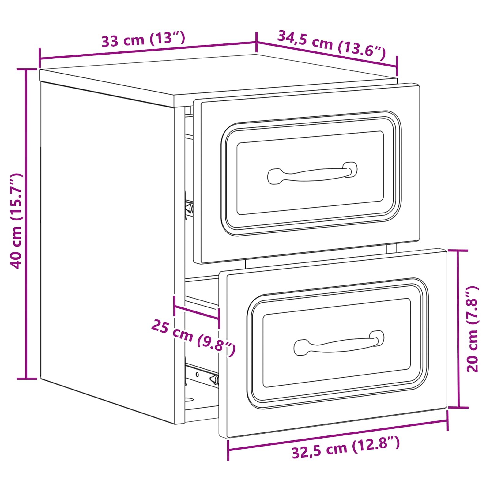 Mobiletto da notte a muro 2 pcs Bianco 34,5 x 33 x 40 cm