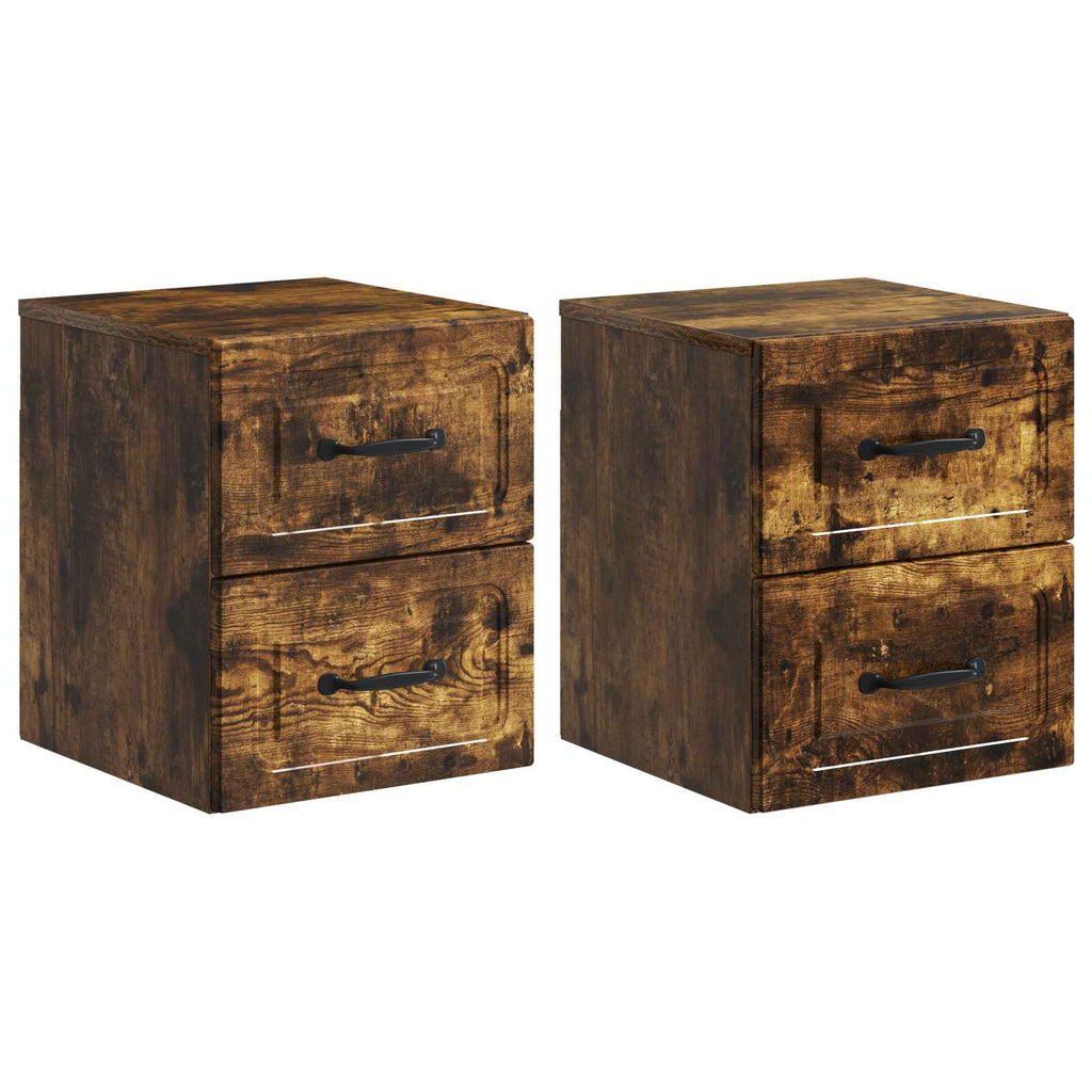 Mobiletto da notte a muro 2 pcs Rovere Fumo 34,5 x 33 x 40 cm