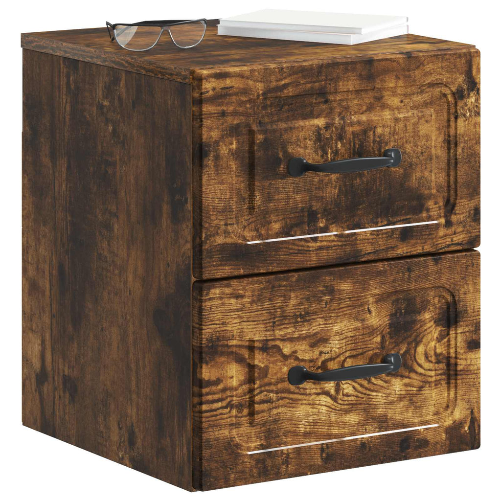 Mobiletto da notte a muro 2 pcs Rovere Fumo 34,5 x 33 x 40 cm