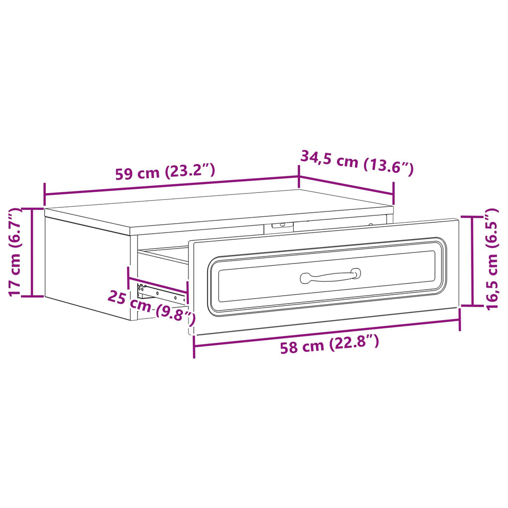 Tavolino da Parete Laterale Rovere Fumo 59 x 34,5 x 17 cm