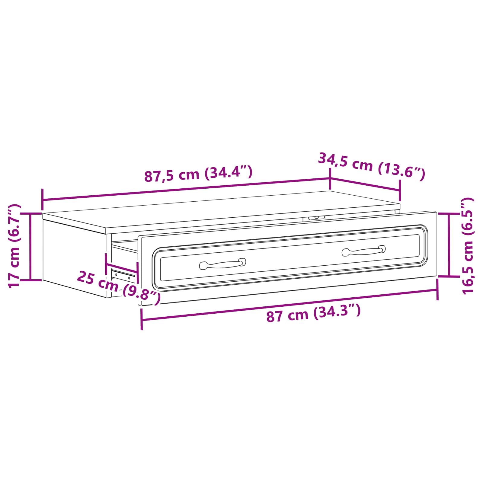 Tavolino da Parete Laterale Legno antico 87,5 x 34,5 x 17 cm