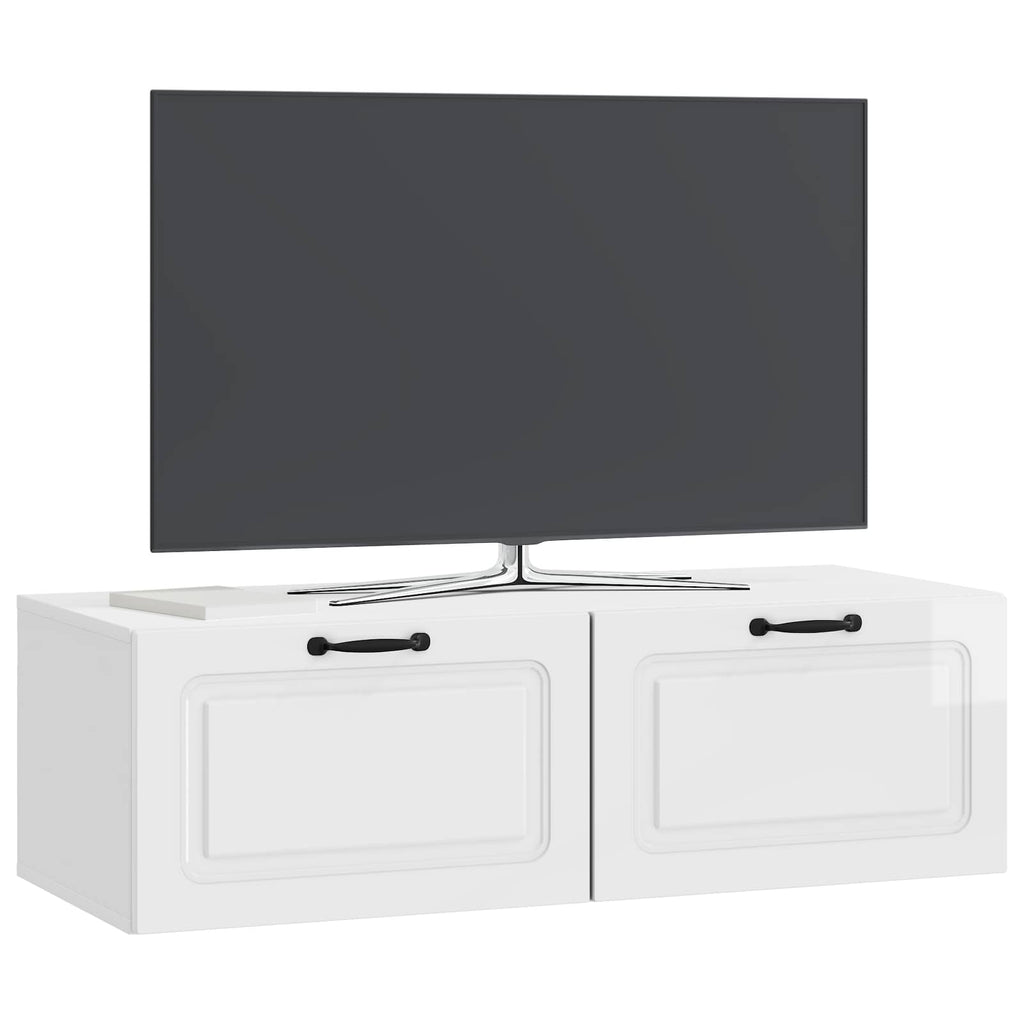 Mobile Porta TV da Muro Bianco Lucido 98 x 41 x 30 cm
