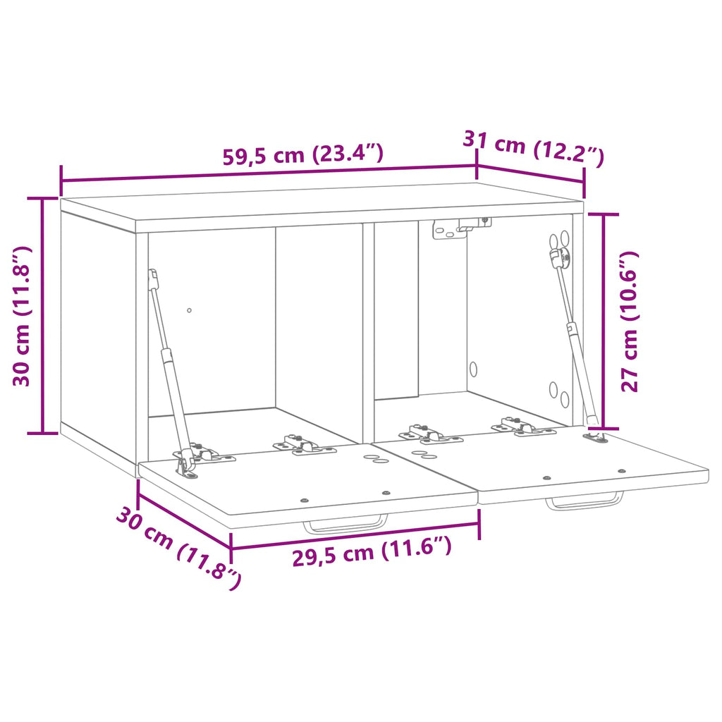 Mobile Porta TV da Muro Rovere Artigianale 59,5 x 31 x 30 cm