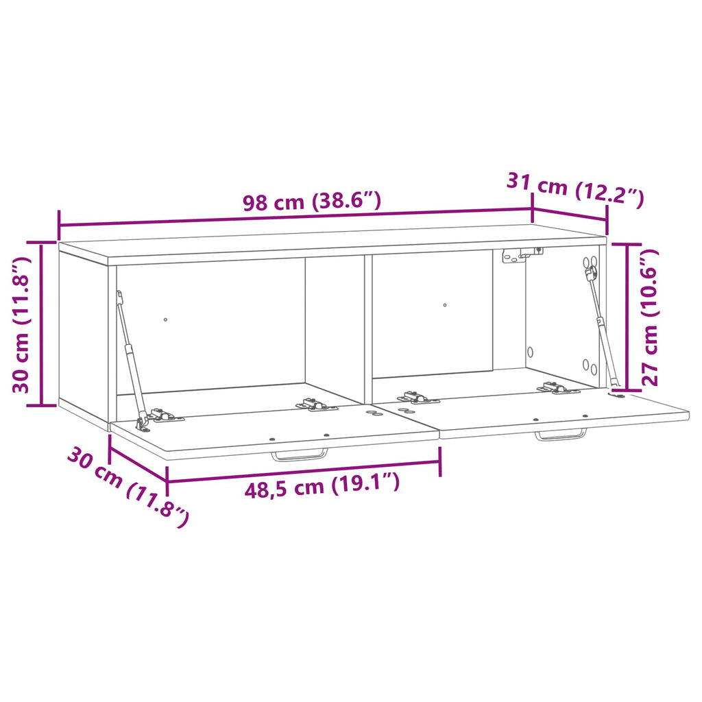 Mobile Porta TV da Muro Montaggio a parete Nero 98 x 31 x 30 cm