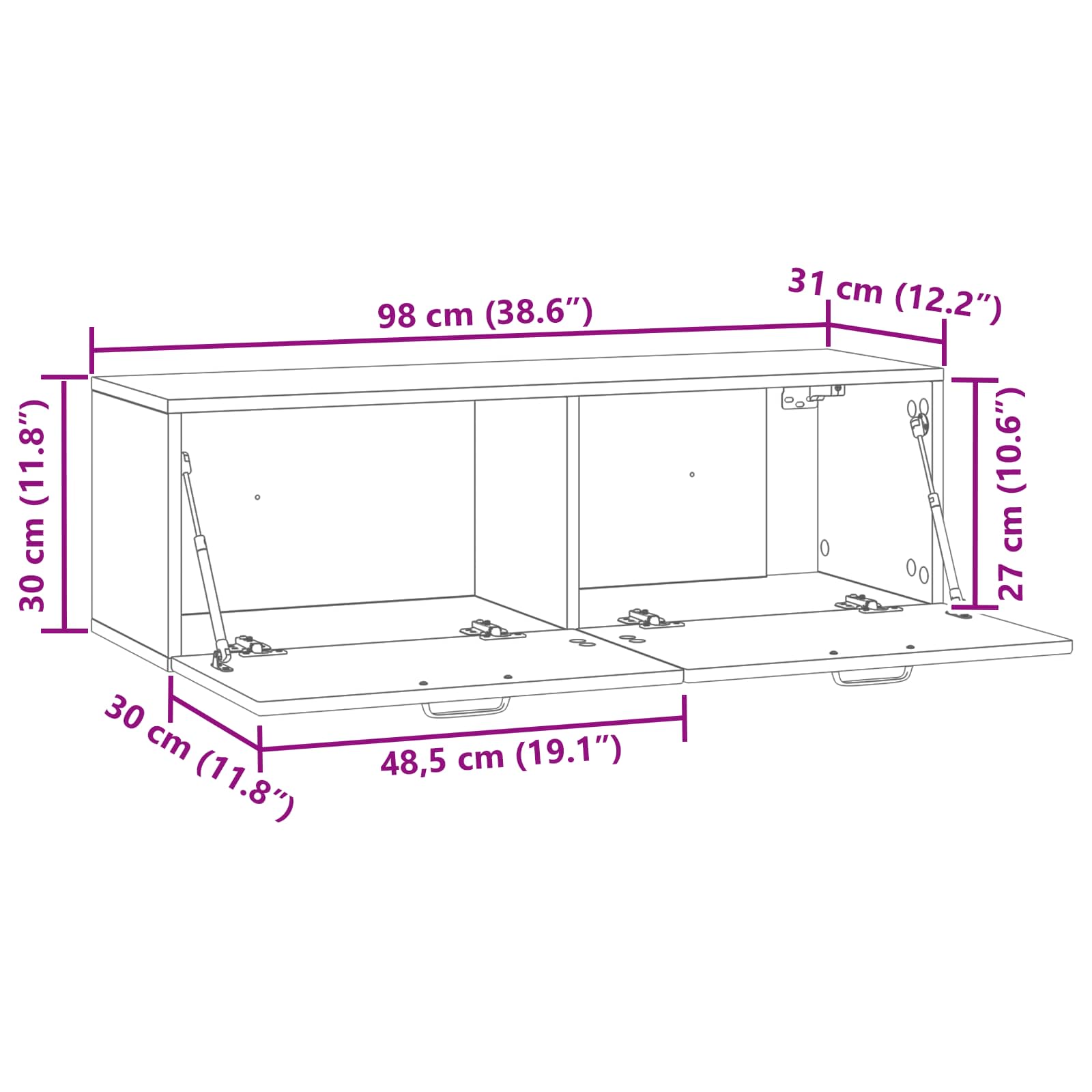 Mobile Porta TV da Muro Legno antico 98 x 31 x 30 cm