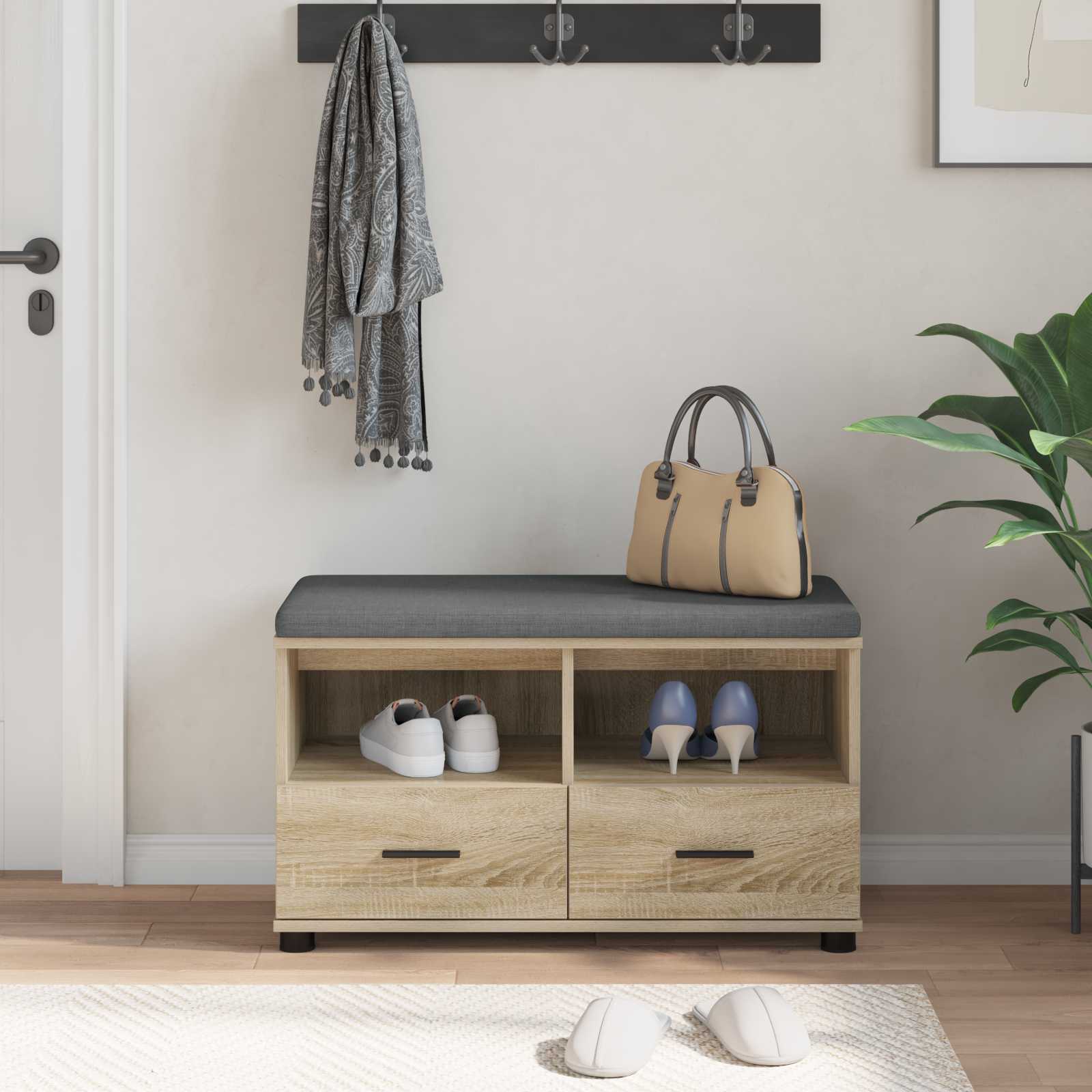 Panca per ingresso con cuscino Rovere Sonoma 80 x 38 x 46 cm