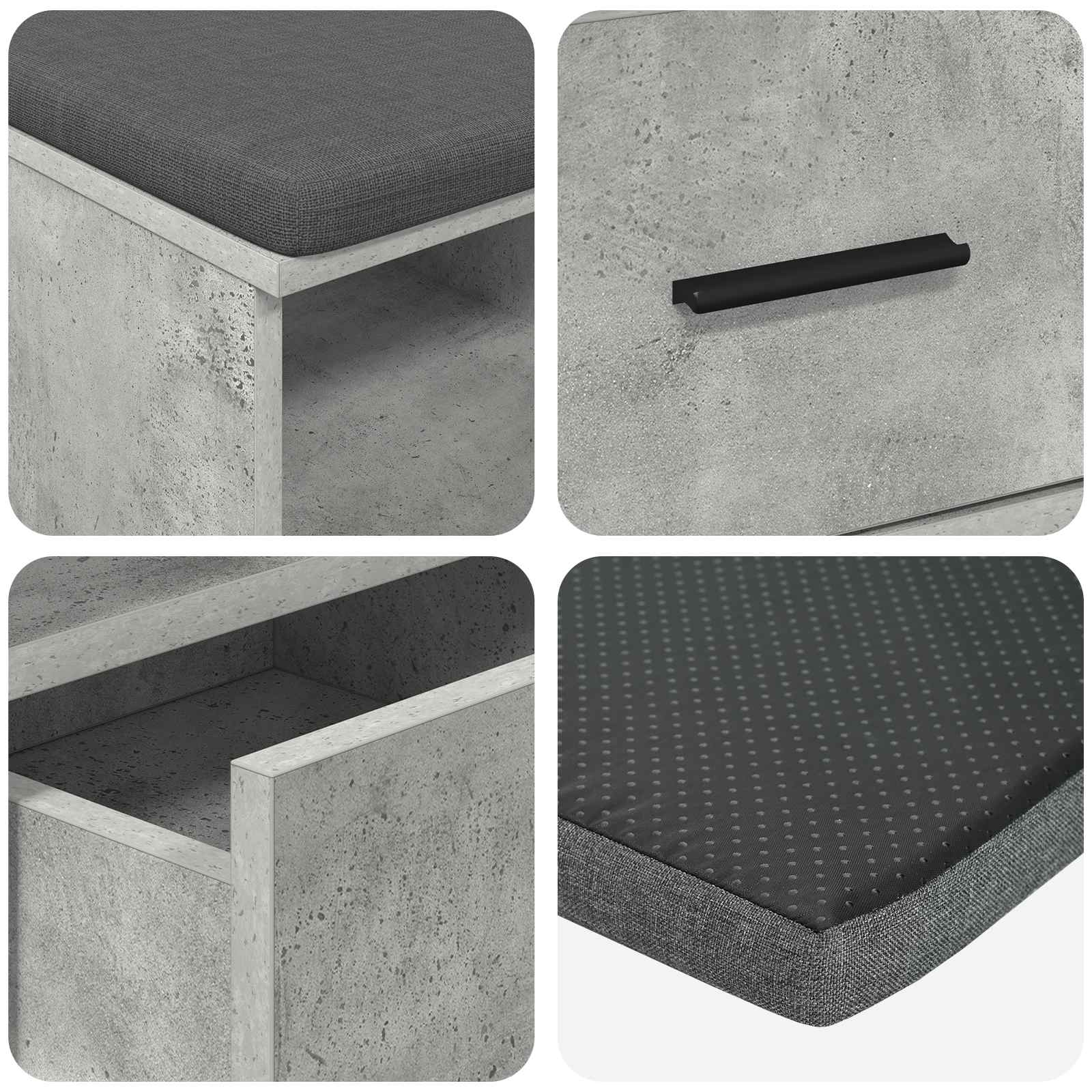Panca per ingresso con cuscino Grigio Cemento 80 x 38 x 46 cm