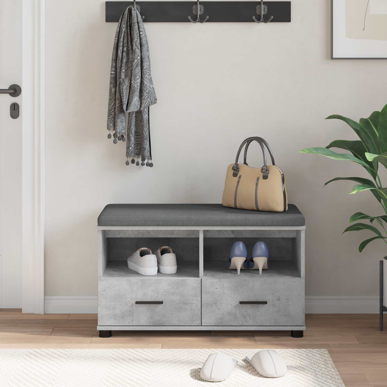 Panca per ingresso con cuscino Grigio Cemento 80 x 38 x 46 cm