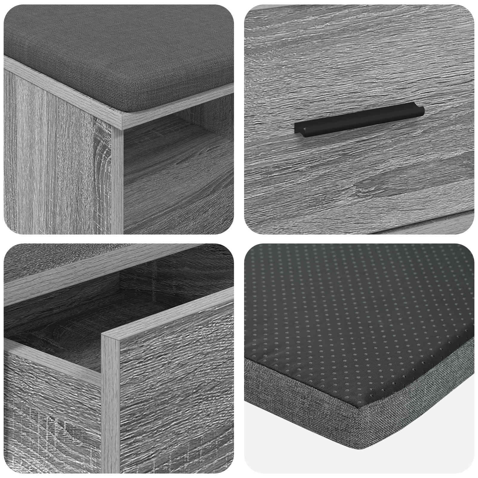Panca per ingresso con cuscino Sonoma grigia 80 x 38 x 46 cm