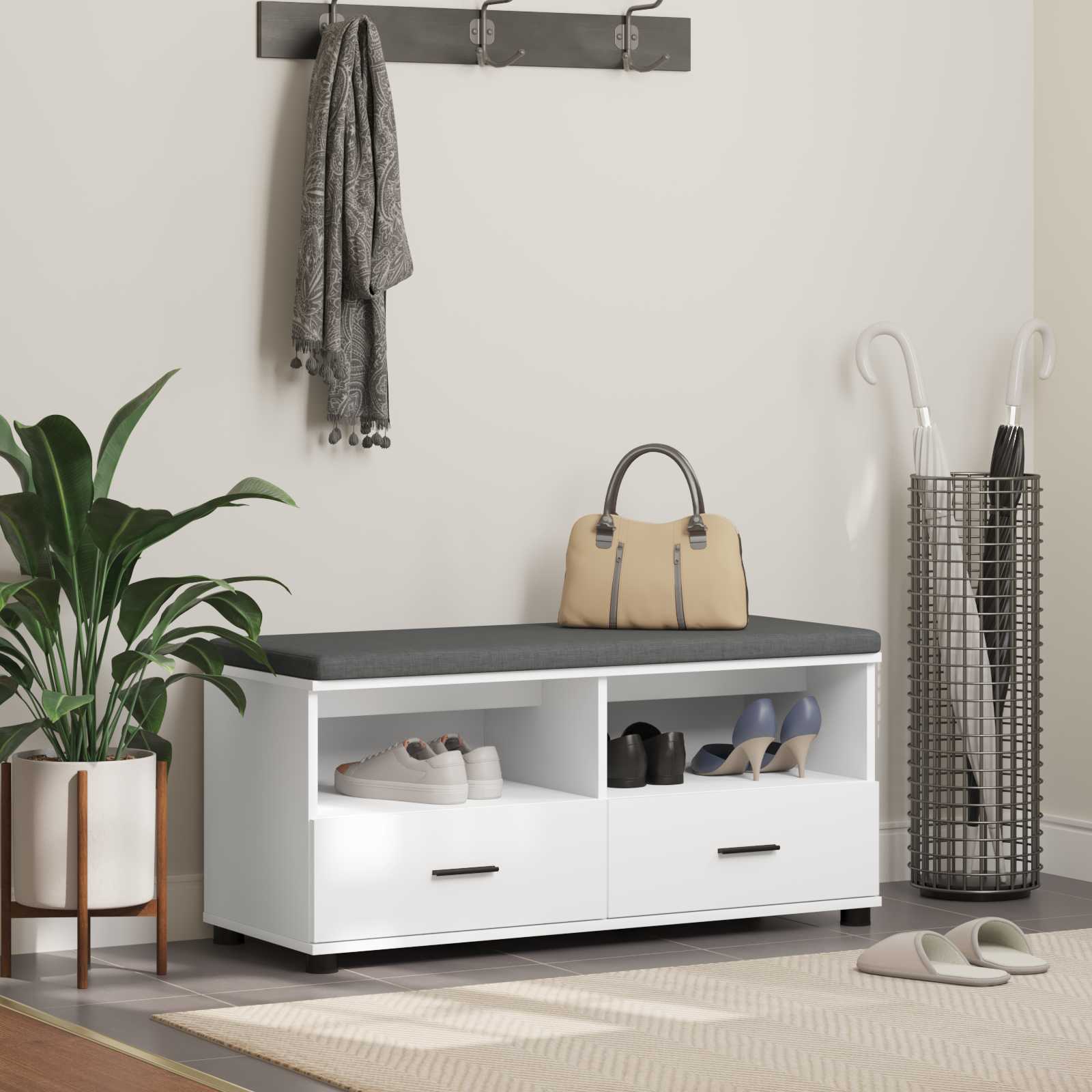 Panca per ingresso con cuscino Bianco 100 x 38 x 46 cm