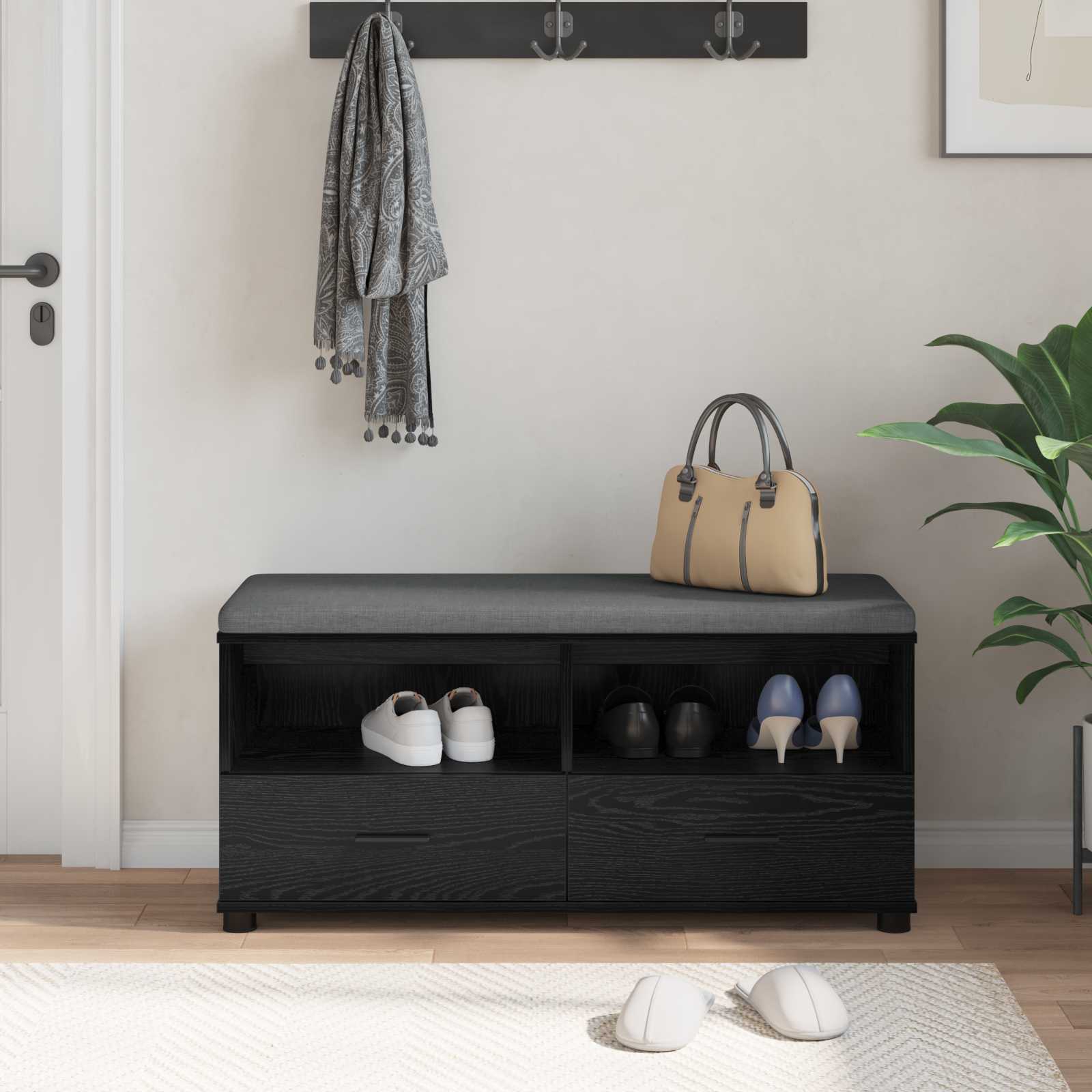 Panca per ingresso con cuscino Rovere Nero 100 x 38 x 46 cm