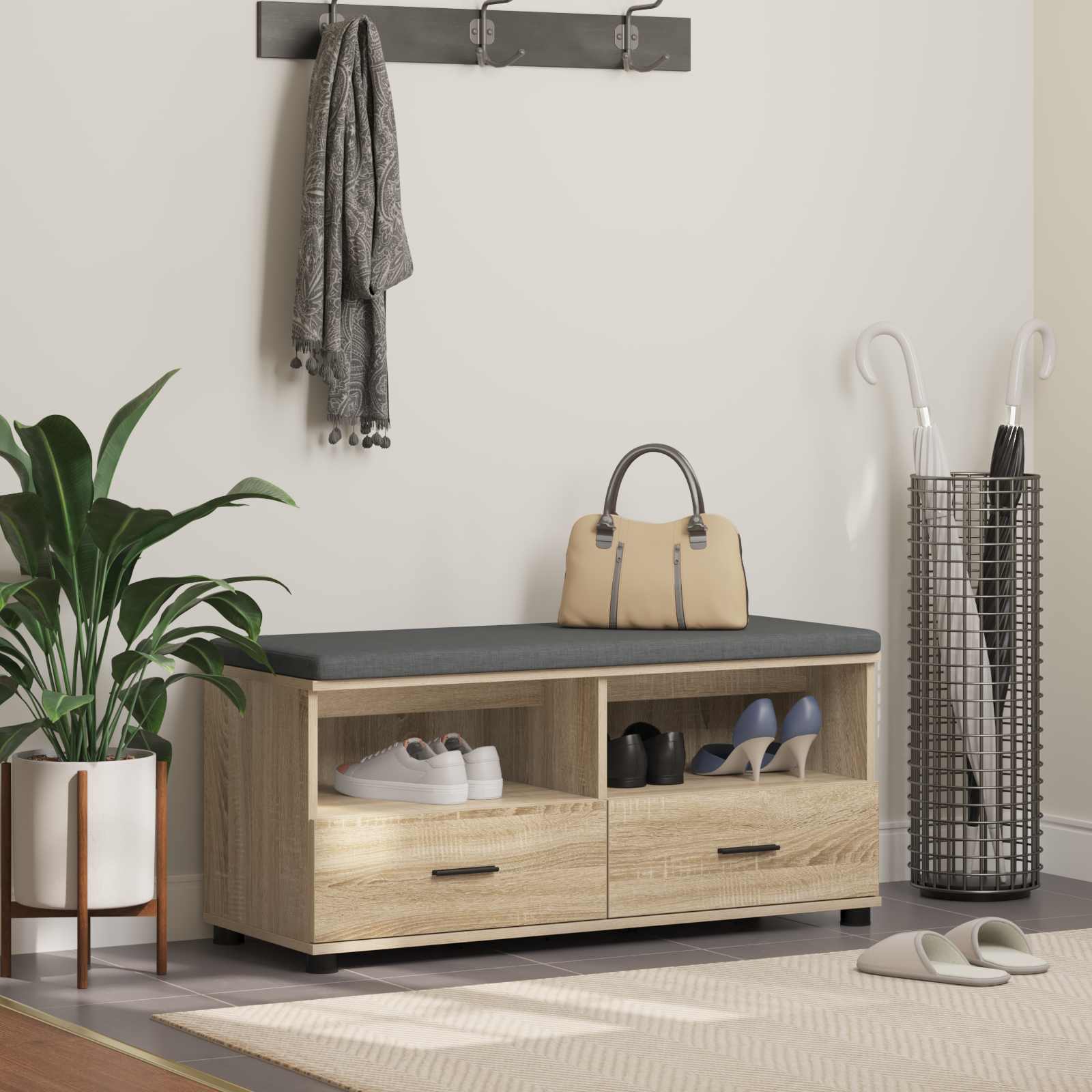 Panca per ingresso con cuscino Rovere Sonoma 100 x 38 x 46 cm