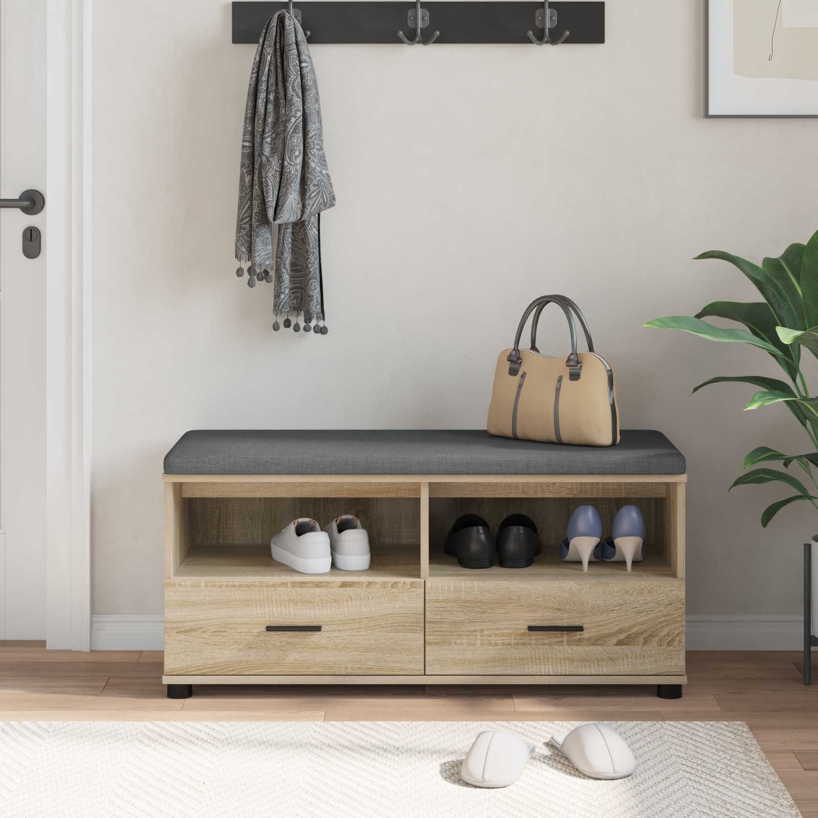 Panca per ingresso con cuscino Rovere Sonoma 100 x 38 x 46 cm