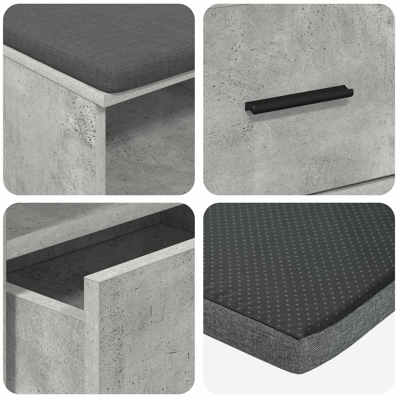 Panca per ingresso con cuscino Grigio Cemento 100 x 38 x 46 cm