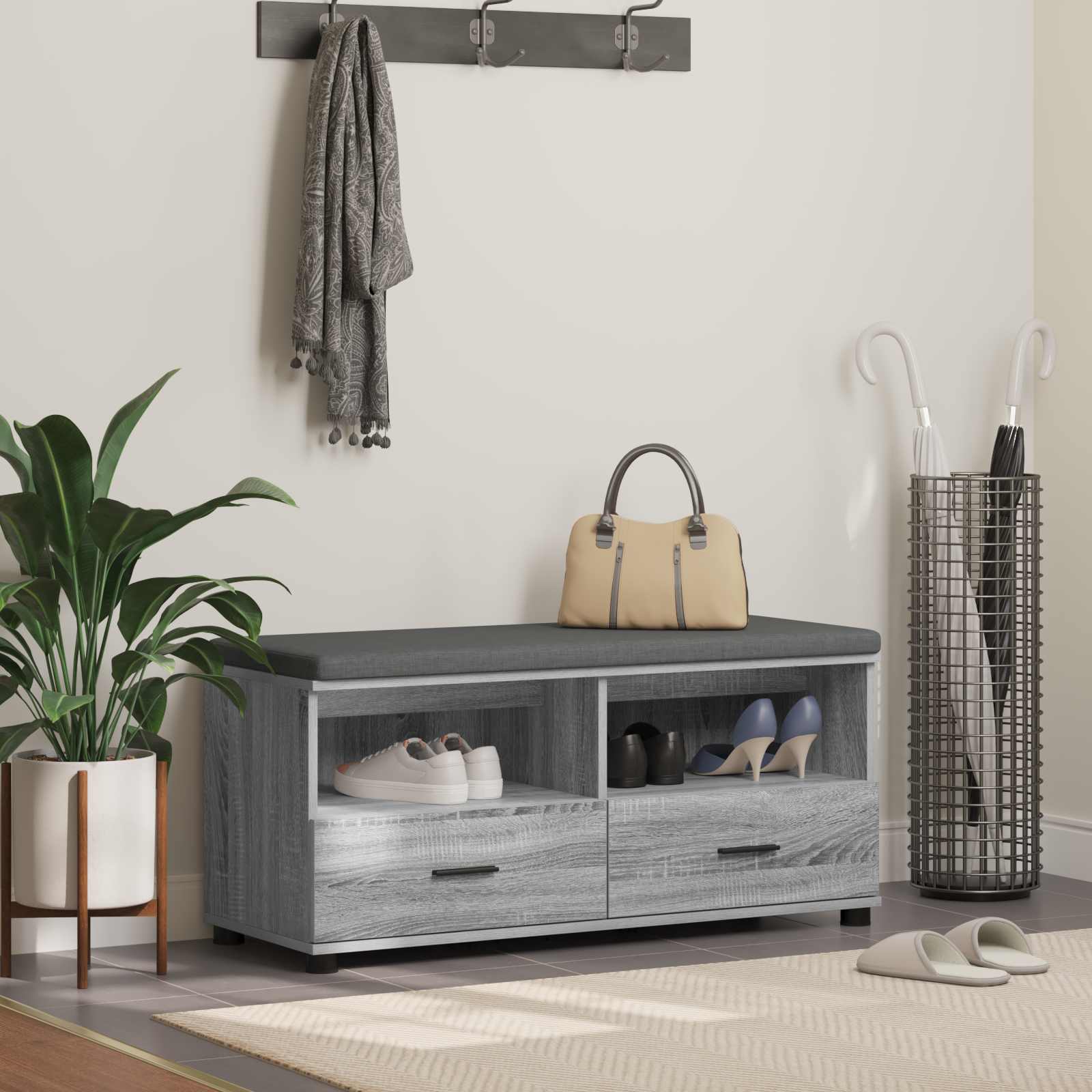 Panca per ingresso con cuscino Sonoma grigia 100 x 38 x 46 cm