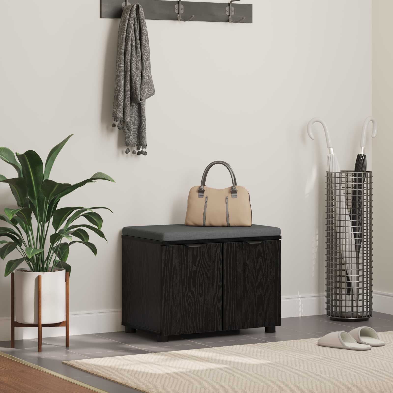 Panca per ingresso con cuscino Rovere Nero 60 x 38 x 46 cm