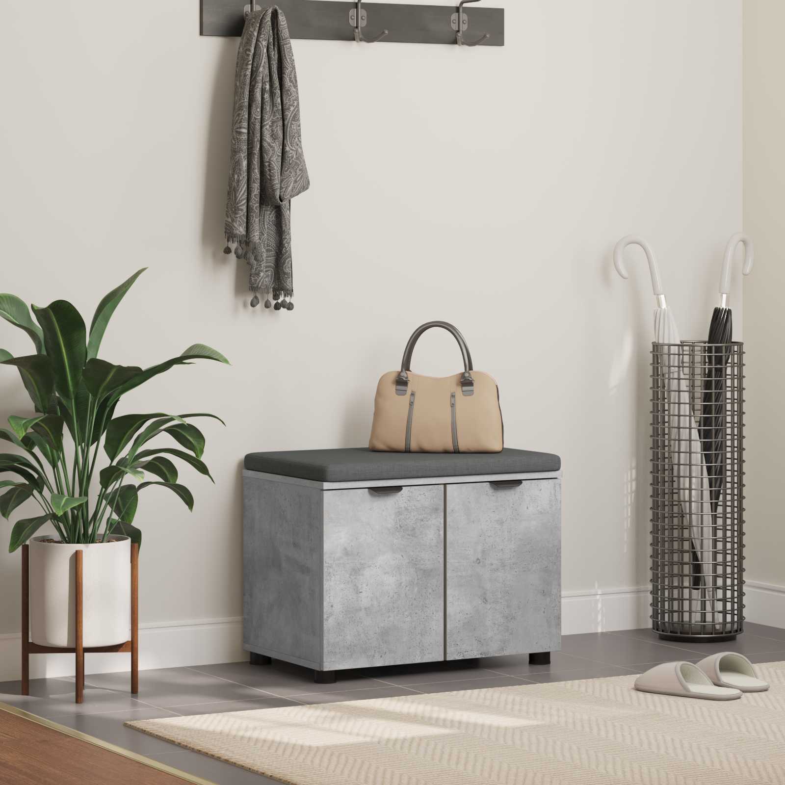 Panca per ingresso con cuscino Grigio Cemento 60 x 38 x 46 cm
