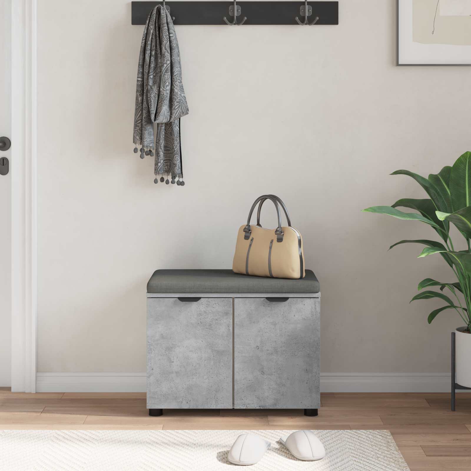 Panca per ingresso con cuscino Grigio Cemento 60 x 38 x 46 cm