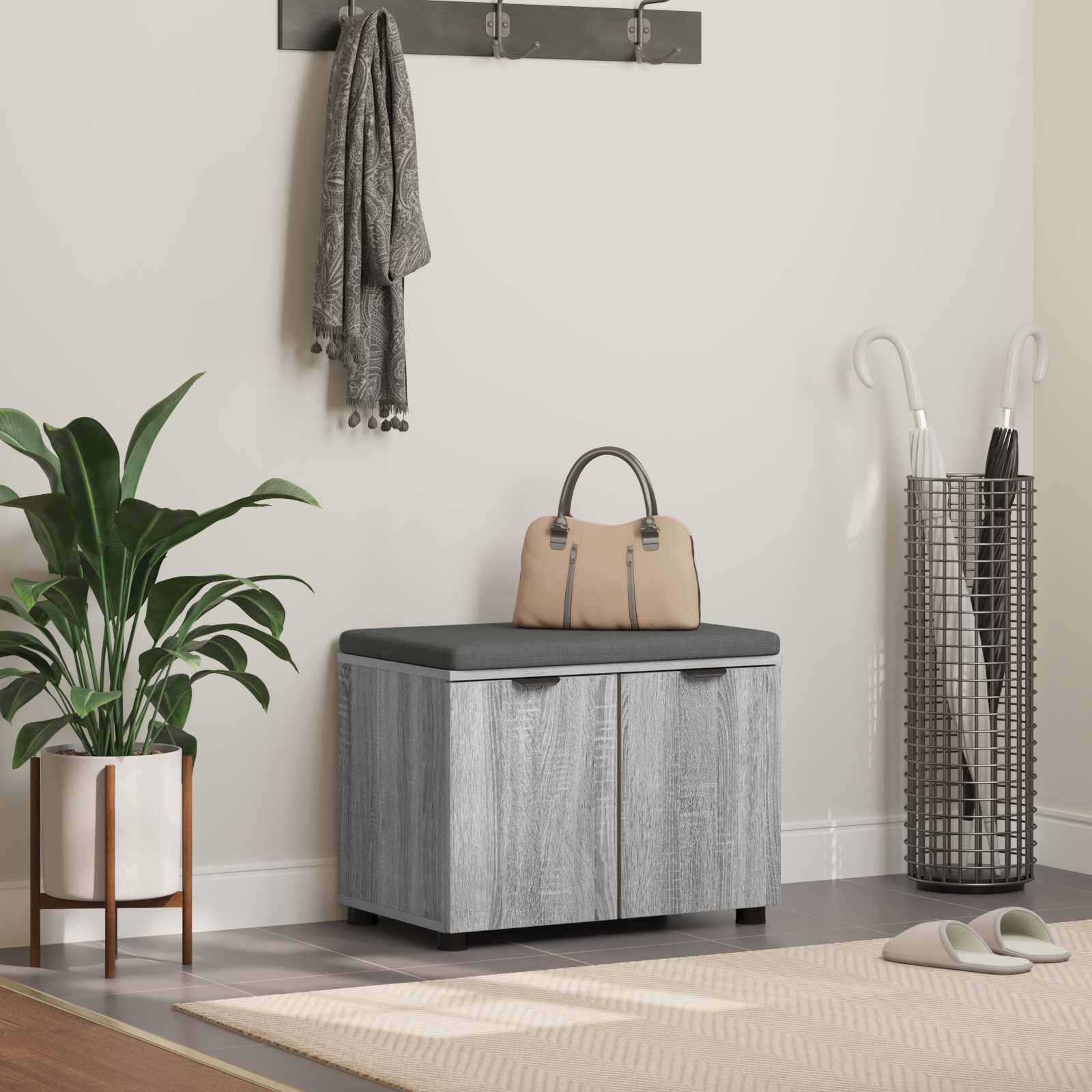 Panca per ingresso con cuscino Sonoma grigia 60 x 38 x 46 cm