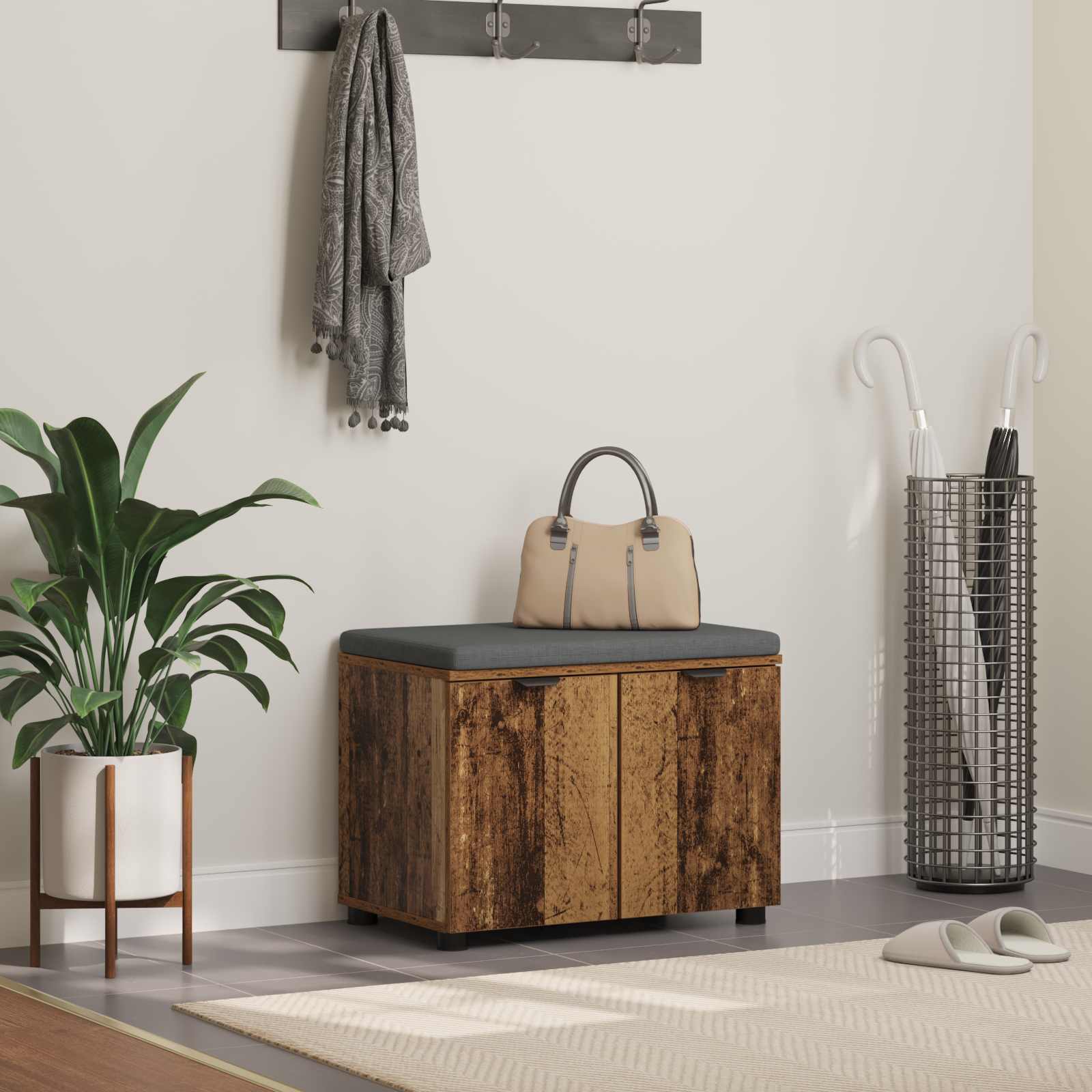 Panca per ingresso con cuscino Legno vecchio 60 x 38 x 46 cm
